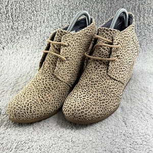Toms Kala Size W 9 Wedge Lace Up Bootie Suede Cheetah Print Ankle Boot 300615 - Picture 1 of 15
