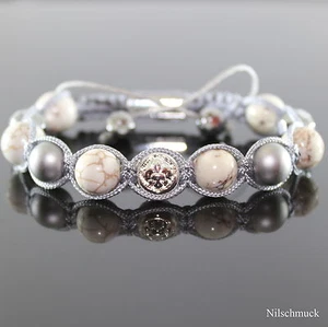 Damen Grau Howlite Rock Perlen Armband/Armschmuck Spacer für Frauen verstellbar - Bild 1 von 1