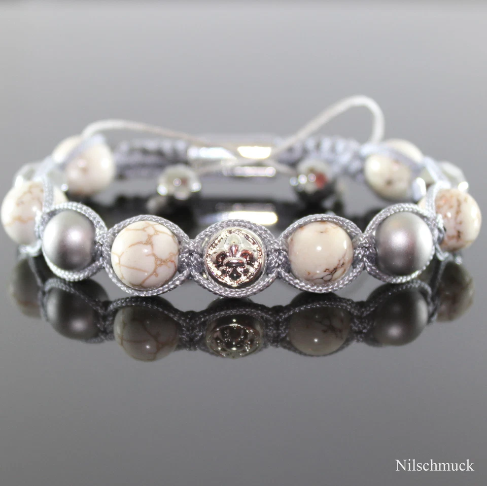 Damen Grau Howlite Rock Perlen Armband/Armschmuck Spacer für Frauen verstellbar - Bild 1 von 1