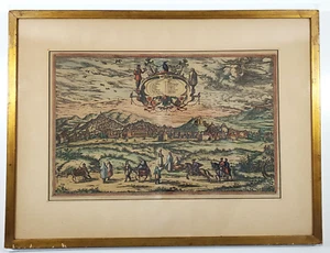Braun & Hogenberg 1563 View of Granada Spain Antique Map Hand Colored Framed - Picture 1 of 12