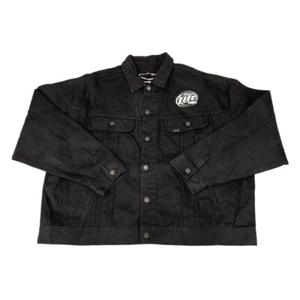 VTG 100 YEAR 2003 BLACK LEE HARLEY DAVIDSON MILLER LITE BEER DENIM JACKET XXL 50 - Picture 1 of 5
