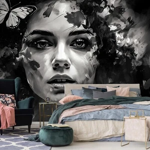 Fotomural Mujer Cara Pared de hormigón Mariposas PAPEL PINTADO NO TEJIDO XXL + PEGAMENTO - Imagen 1 de 11