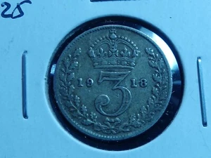 CK-25 : GREAT BRITAIN, Silver 3 Pence dated 1918 - Picture 1 of 2