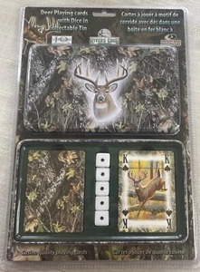 Rivers Edge Mossy Oak Whitetail DEER PLAYING CARDS WITH DICE COLLECTABLE TIN NEW - Picture 1 of 9