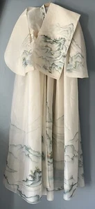 Vintage Hanbok Dress 3 Piece Chiffon Hand Painted Nature Traditional Korean S/M - Picture 1 of 21