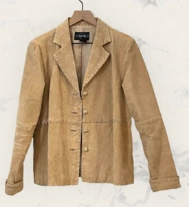 Selene Sport Tan Suede Leather Jacket L Whipstitch Western Blazer Vintage - Picture 1 of 7