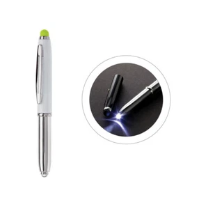 Touchpen Kugelschreiber / mit LED Licht / Farbe: silber/weiß mit grünen Stylus - Bild 1 von 1