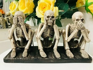 See Speak Hear No Evil Set Skull Skeleton Halloween Statue Sculpture Figurine - Picture 1 of 7