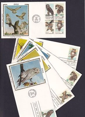 1978 Owls 4 different Sc 1760-1763 1763a with Colorano silk cachets set of 5 UA - Image 1 of 2