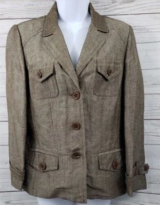 Blazer de lino Emma James talla 10 marrón 3 botones traje de carrera chaqueta Foto 1 de 4