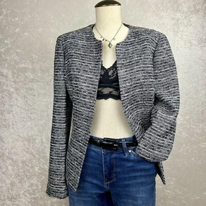Giacca aperta donna KASPER in tweed bianco e nero foderata taglia 8 - Foto 1 di 15
