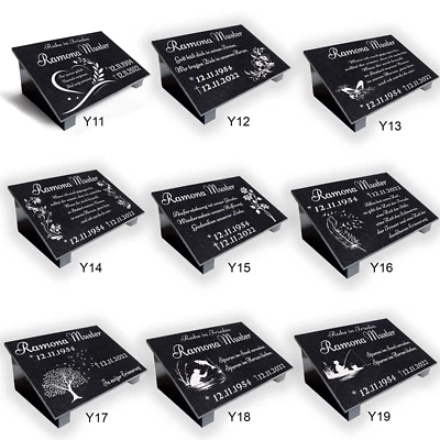 GRAVURTEXT Grabstein Grabplatte Granit Motiv+Gravur mit und ohne Stützen bestellbar Z01