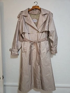 CABIN CREEK Trench Coat Sz 14 Tan Shimmer Double Breasted Zip Lining Rain Gear - Picture 1 of 14