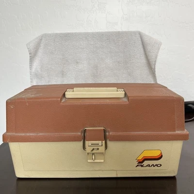 Vintage Brown Plano Fishing Tackle Box  3 Tier Fold Out Model 6303 Made in USA - Image 1 of 4