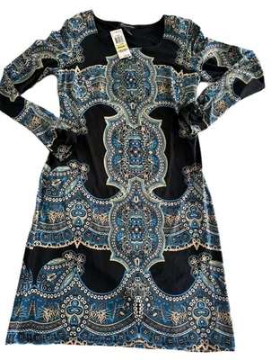 Новый с Ярлыками! Платье INC International Concepts размер M черное фиолетовое серое с блестками пейсли - Изображение 1 из 4