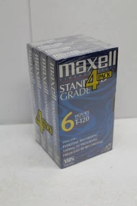 Confezione 4 Videocassette Maxell VHS Grado Standard T-120 6 Ore Nastri -Sigillate - Foto 1 di 3