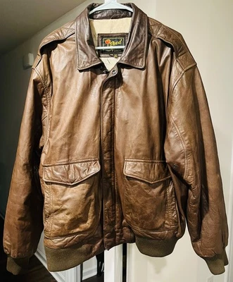 VTG Reed Sportswear Men's Leather Bomber Jacket Brown Distressed Zip Pockets 48 - Image 1 of 4