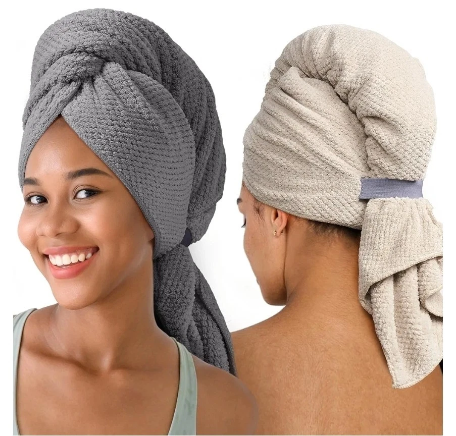 Toalla de cabello de microfibra extra grande para mujer cabello rizado, largo y grueso, paquete de 2...203 Foto 1 de 4