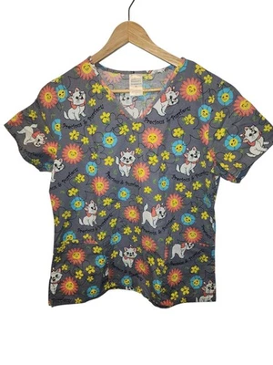 Blusa Médica DISNEY para Mujer Gris Medio Aristócatos Bolsillos Florales Todo Algodón Médico Foto 1 de 4