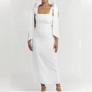 Vestido midi Dissh Aisle blanco con correa de lazo de lino talla 6 - Imagen 1 de 18