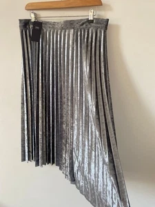 Marks Spencer Skirt 14 Silver Pleated Crushed Velour Velvet Midi - Picture 1 of 7