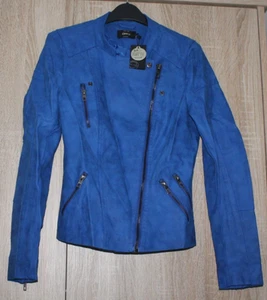 ONLY Blue Faux Leather Biker Jacket, Size 8, BNWT - Picture 1 of 9