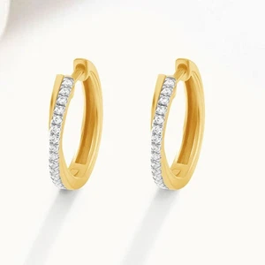 1/4 CT Lab Grown Diamond Women's Twisted Hoop Earrings 14K Solid Yellow Gold - Picture 1 of 11