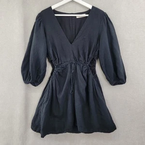 Bec + Bridge Dress Womens 6 Black 100% Linen Lottie Cut Out Mini Flirty Beach - Picture 1 of 8