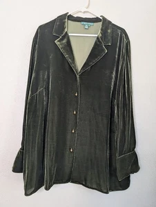 Blusa de terciopelo Lauren Ralph Lauren para mujer 22W verde manga larga abotonada seda - Imagen 1 de 4