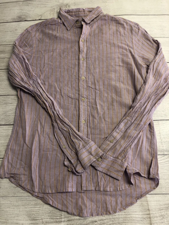 Camisa BDG Para Hombres Mediana Púrpura Amarilla Rayas Abotonada Manga Larga Informal Top Foto 1 de 4