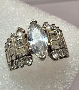 SETA Art Deco Marquise CZ Ring Size 8.25 Vintage Sterling Silver 925 Baguettes - Picture 1 of 12