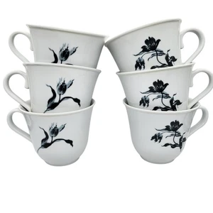 IKEA weiß und schwarz Blumen Upplaga robust Porzellan Set mit sechs Tassen Becher - Bild 1 von 10