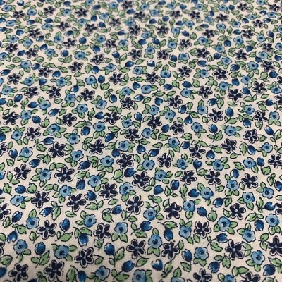 Allover Floral Print Lawn Fabric Blue & Green On White 100% Cotton 56" Wide BTHY - Image 1 of 4