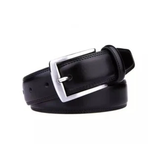 Men's suits Leather Black  Belt 1.3''  Wide, 100% Full Leather Stitch Belt - Picture 1 of 8