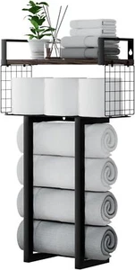 Towel Rack Wall Mounted for Bathroom. Multi-Functional Bath Floating Shelves - Picture 1 of 32