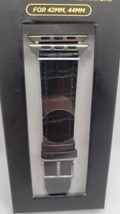 Crocodile Simulated Leather Watch Band Compatible with Apple 42 and 44mm Black - Picture 1 of 4