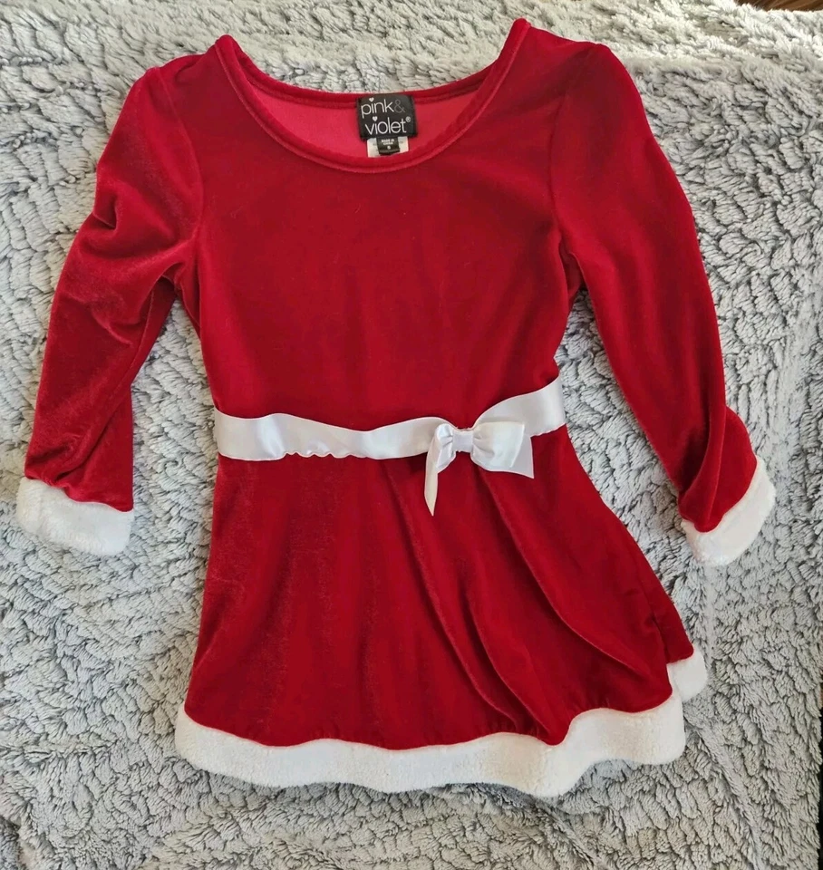 TALLA 5 Vestido Rosa y Violeta Niñas Terciopelo Navidad Papá Noel Rojo Con Faja Blanca Foto 1 de 3