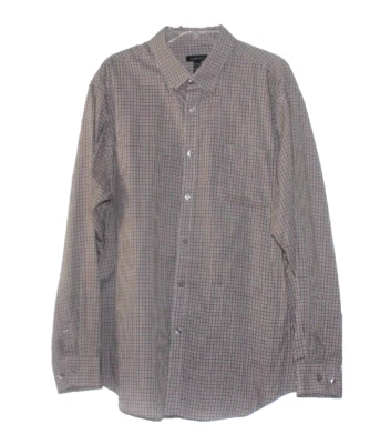 Van Heusen Men's Button Down Shirt Brown Gray Tan Ivory Check XL 17-17 1/2 - Image 1 of 4