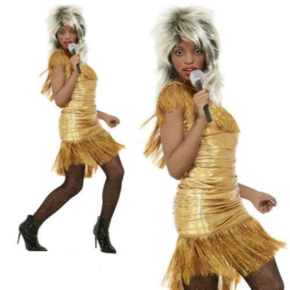 Disfraz de Tina Turner Damas Estrella del Pop Cantante Intérprete Adultos Vestido Elegante Leyenda C Foto 1 de 1