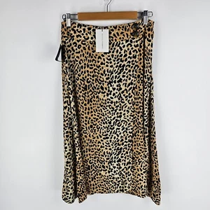 Faithfull The Brand Midi Skirt Womens Size 10 Animal Print Wrap Buttons NWT - Picture 1 of 10