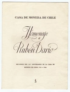 CHILE 1967 Homenaje a Ruben Dario Casa de Moneda engraved - Picture 1 of 3