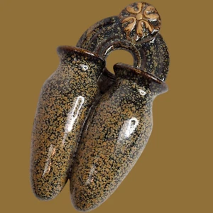 Vintage Foxlo Pottery Wall Pocket Sconce Double Bud Vase Signed Ceramic speckled - Picture 1 of 10