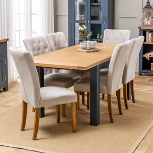 Westbury Blue Painted Extending Dining Table + 6 Natural Bunbury Chairs - Picture 1 of 19