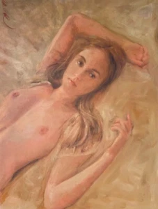 WILLIAM OXER ORIGINAL "Lacewing" naked nude blond girl lady pretty OIL PAINTING - Picture 1 of 1