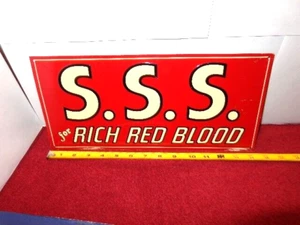 14x6 in S.S.S. FOR RICH RED BLOOD QUACK MEDICINE ADV SIGN TIN METAL TACKER S310 - Picture 1 of 5