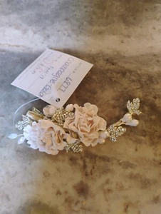 Gold Color Hair Clips Metal Flower Leaf Pearl Wedding Hair Piece Accessorie 4in - Picture 1 of 1