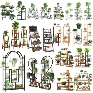 Outdoor Indoor Metal Wooden Plant Stand Planter Flower Pot Garden Shelf Shelving - Picture 1 of 542