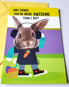 Tarjeta de felicitación sello de Pascua conejo en zapatillas que piensa que eres más impresionante - Imagen 1 de 3
