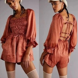 NWOT Free People cassidy romper in rust Orange Small - Picture 1 of 9