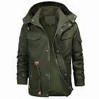 Mens Fleece Lined Parka Coat Hooded Winter Zip Up Thermal Warm Army Jacket Tops